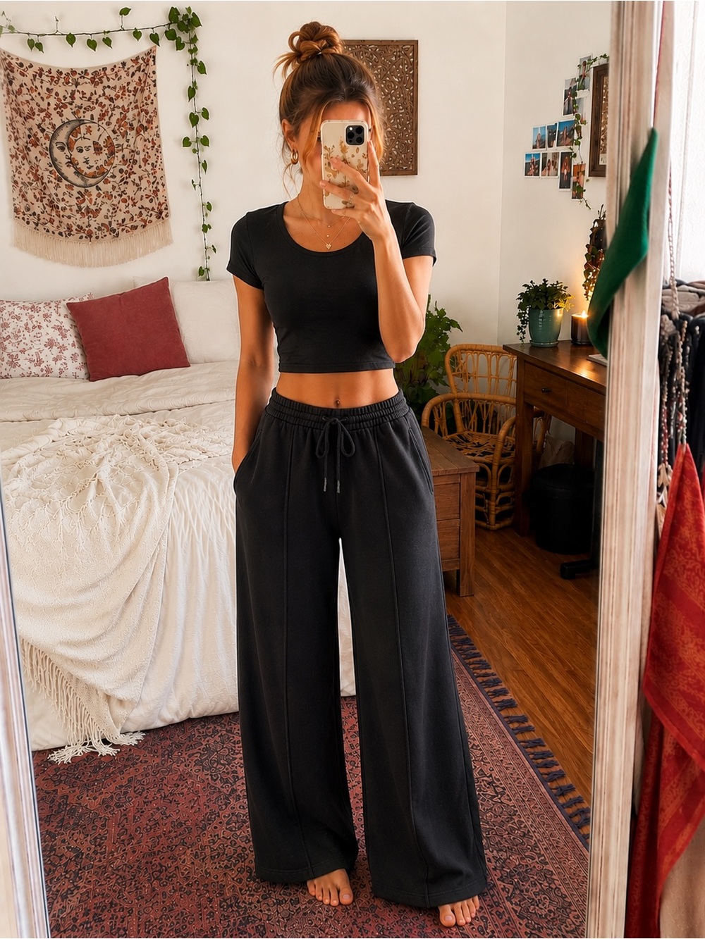 PINK Victoria's Secret Black Wide Leg Flare Sweatpants XS Y2K Lounge